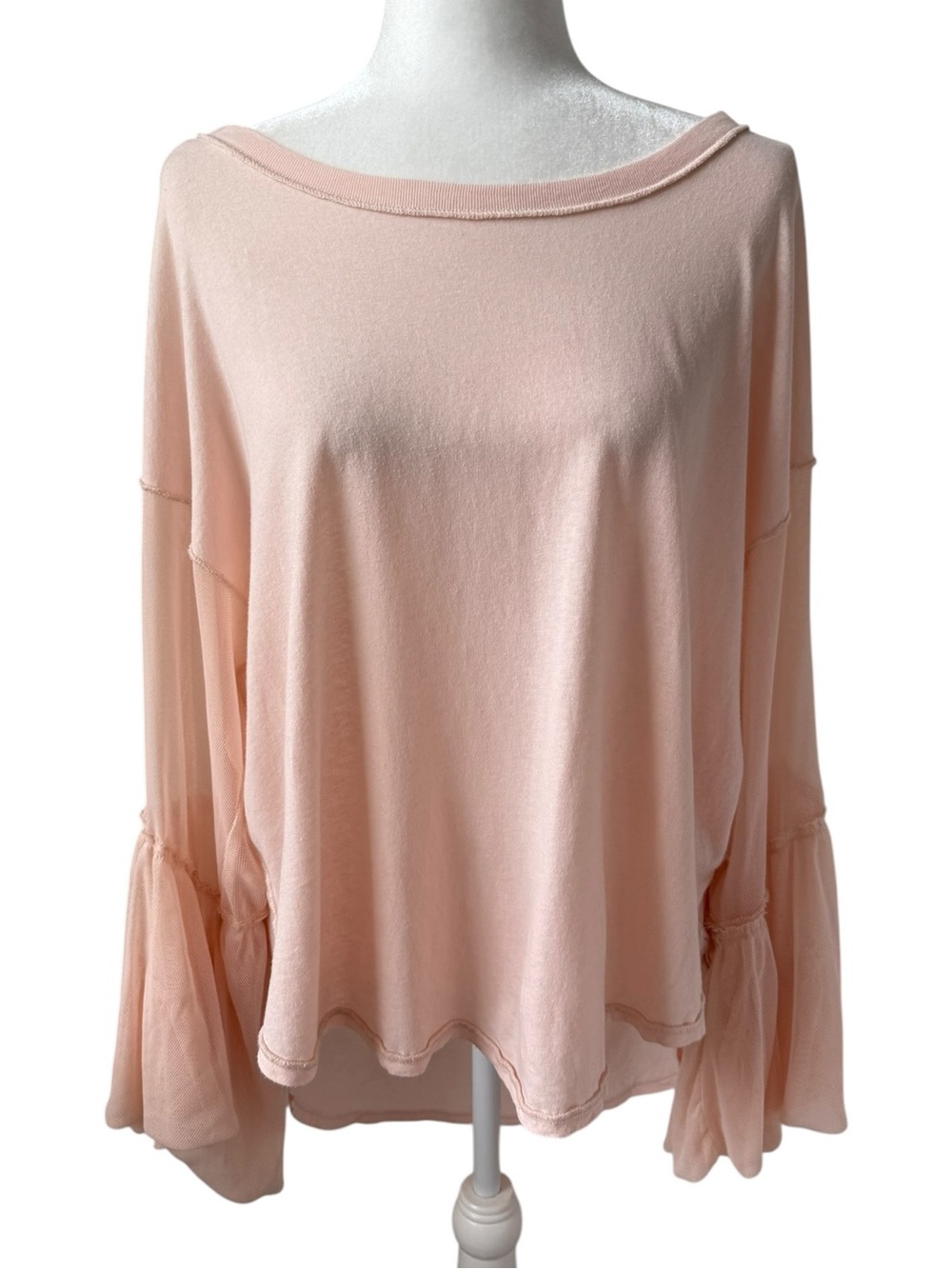 Free People Mesh Bell Sleeve Top Blush Pink Oversized Boho Tunic Sheer Sleeve S - Picture 2 of 9